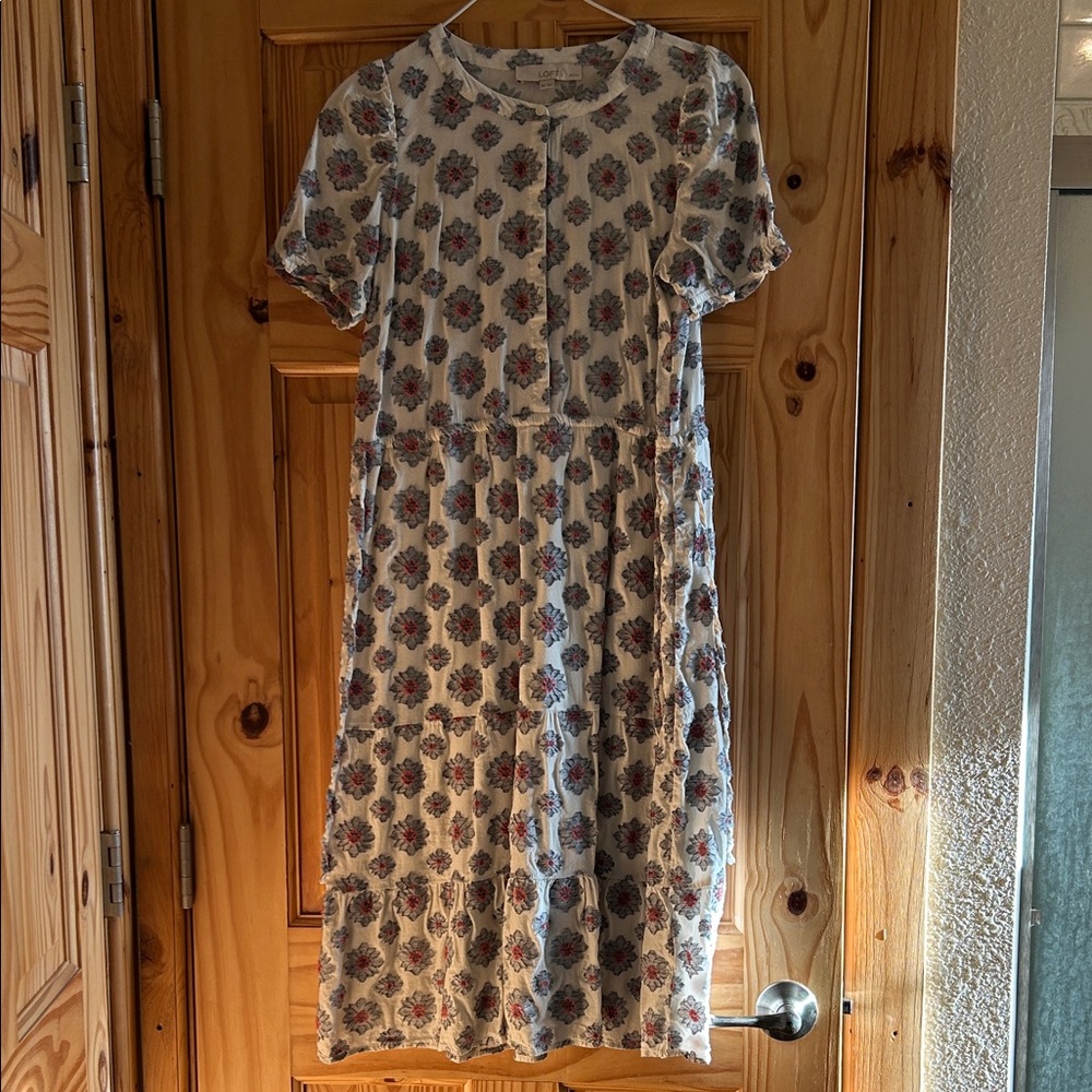 LOFT Blue and Red Floral Button-Up Top